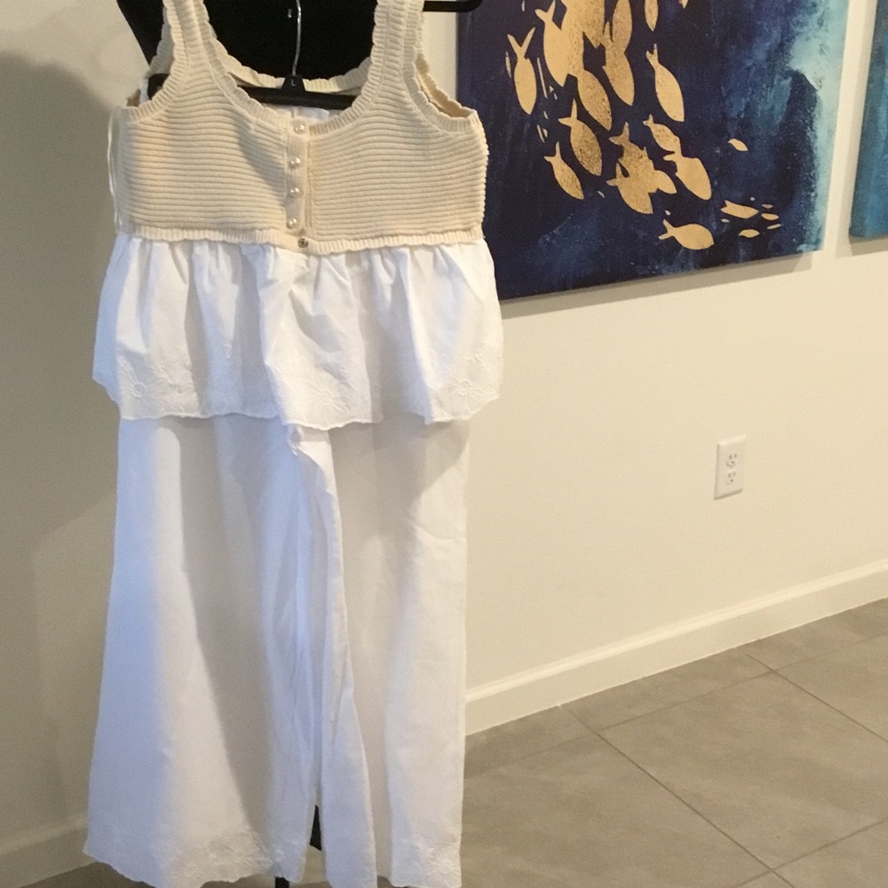 Haute Hippie Cream and White Cropped Jumpsuit